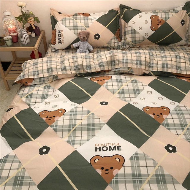 Korean Ins Black Flower Bedding Set Girl Orange Princess Style Sheet Cover Trellis Polyester Soft Bedclothes For Gitls Gift