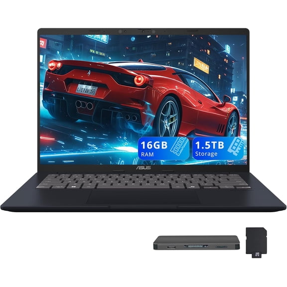 ASUS Vivobook 14" WUXGA Laptop, Snapdragon X Processor, 16GB RAM, 1.5TB Storage (512GB SSD   1TB Docking Station), Qualcomm Adreno Graphics, Copilot, Webcam, Wi-Fi 6E, Win 11, Quiet Blue