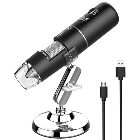 Wireless Digital Microscope Handheld USB HD Inspection Camera 50x-1000x Magnification with Stand Compatible with iPhone, iPad, Samsung Galaxy, Android, Mac, Windows Computer Black