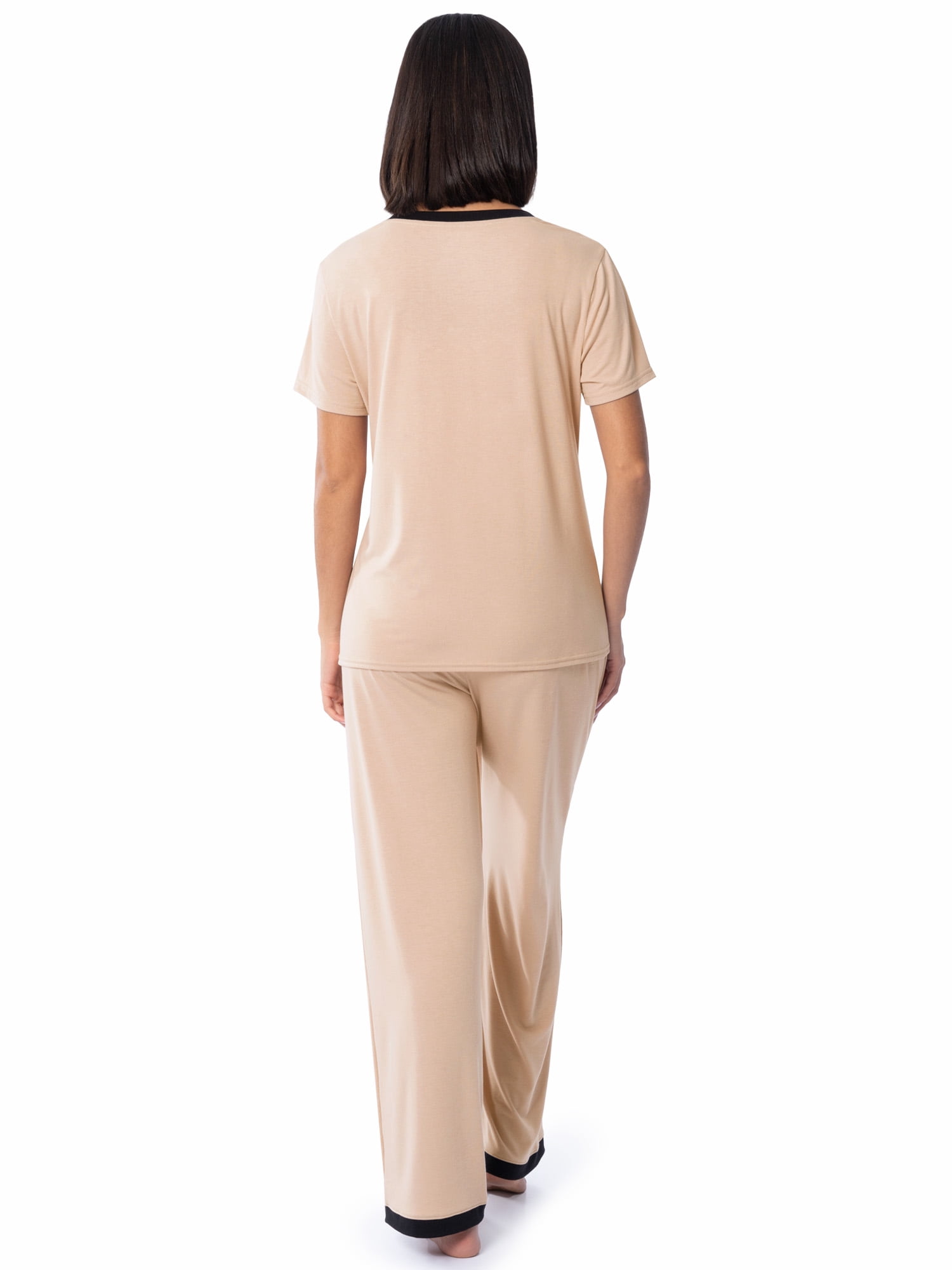 Fruit of the Loom Women's Soft & Breathable V-Neck Short Sleeve Top & Pajama Pant Set, Sizes S-4X
