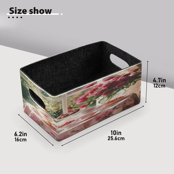 BZSMCE Shelf Baskets Tea Set with Cakes Roses Pattern Storage Cube Bins 10.1*6.3*4.7in Set of 2