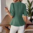 thumbnail image 5 of Ytndtr Women's Fashion Casual Solid Color V-Neck Buttoned puff sleeves Top, 5 of 7