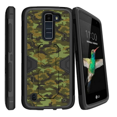 LG K7 Case | LG Tribute 5 Case [ Max Defense ] Premium Hybrid Defender Case with Built in Kickstand and Bonus Holster Belt Clip - Green Digital (Best Shotgun Light For Home Defense)
