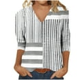 thumbnail image 5 of 3/4 Sleeve T-Shirts for Women Casual Fashion Floral Print Graphic Basic Tee V Neck Tops Summer Fall Tshirts (XL, Gray|Striped), 5 of 7