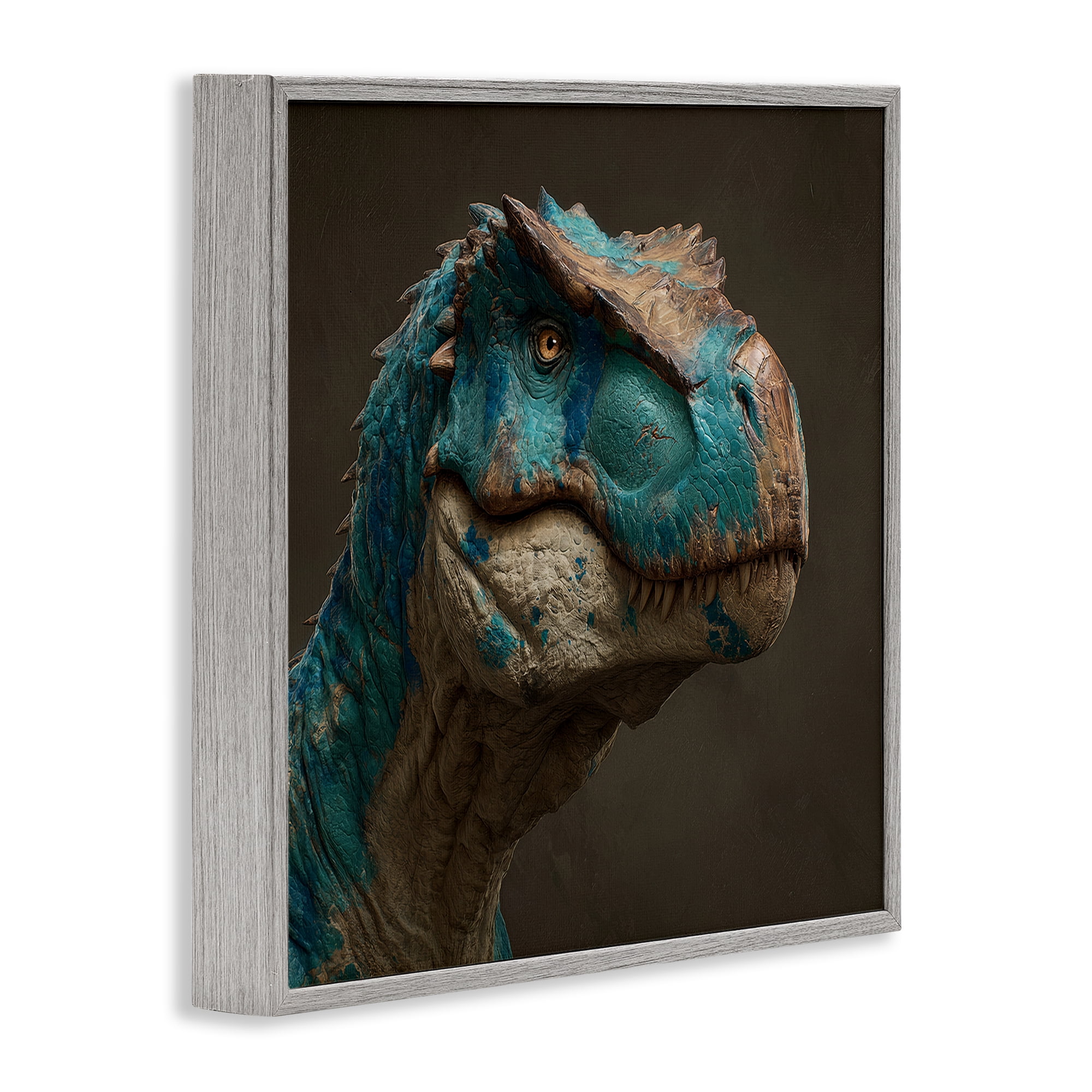 Stupell Industries Cerulean Scaled Dinosaur Detail Gray Framed Giclee Art, design by Wumples