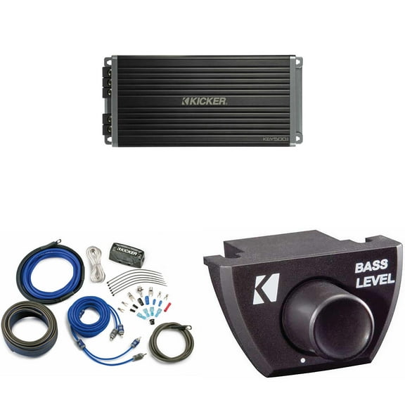 Kicker 47KEY5001 500-Watt Mono Channel Amp With Bass Knob, CK4 Amp Kit Bundle
