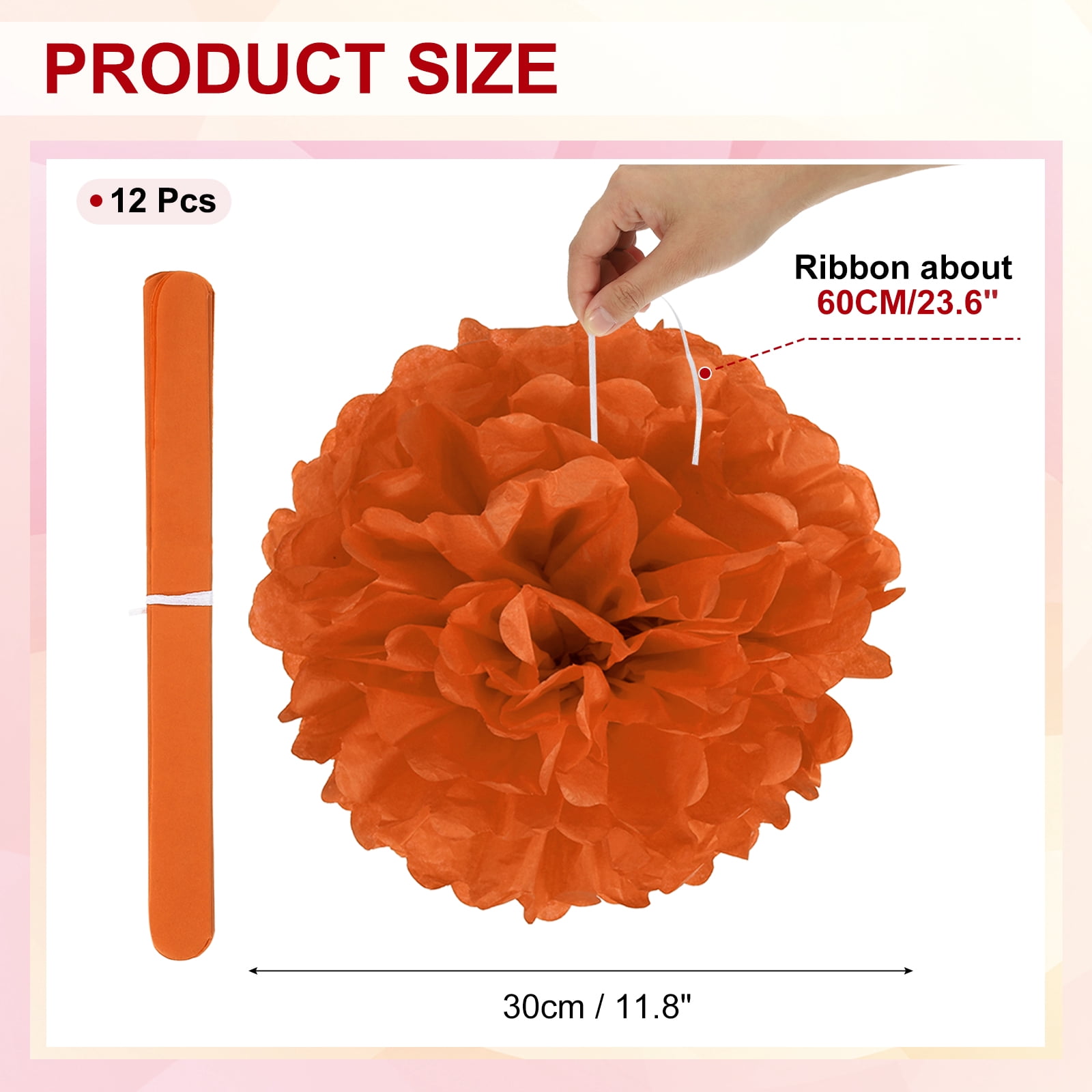 12inch Tissue Paper Pom Poms, 12PCS Pom Poms Paper Flowers Ball Tissue Paper Flowers for Wedding Bridal Shower Birthday Bachelorette Party Backdrop Decoration, Orange Red