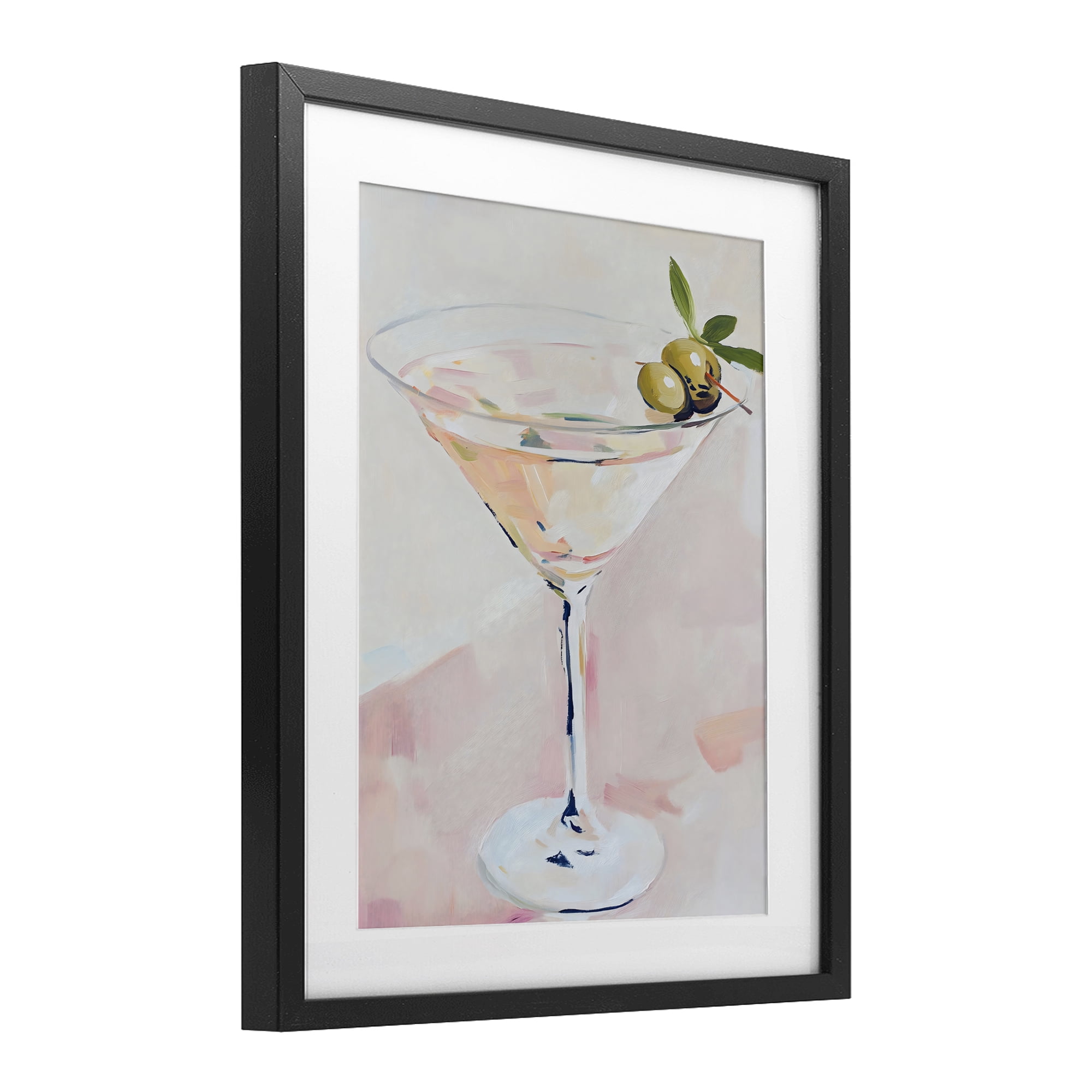 Stupell Industries Pastel Martini with Olive Garnish Black Framed Print Under Glass, design by The Prints Vibe