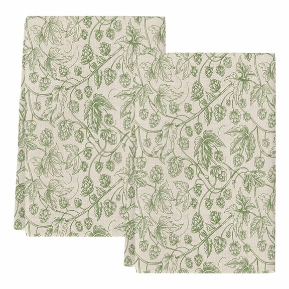 Dish Towels, Sage Green Floral Branch Absorbent Kitchen Towels 2 PCS, Vintage Flower Thread Microfiber Hand Towels Dish Cloths Tea Towels for Home Bathroom Cleaning Drying,18X28-Inch,