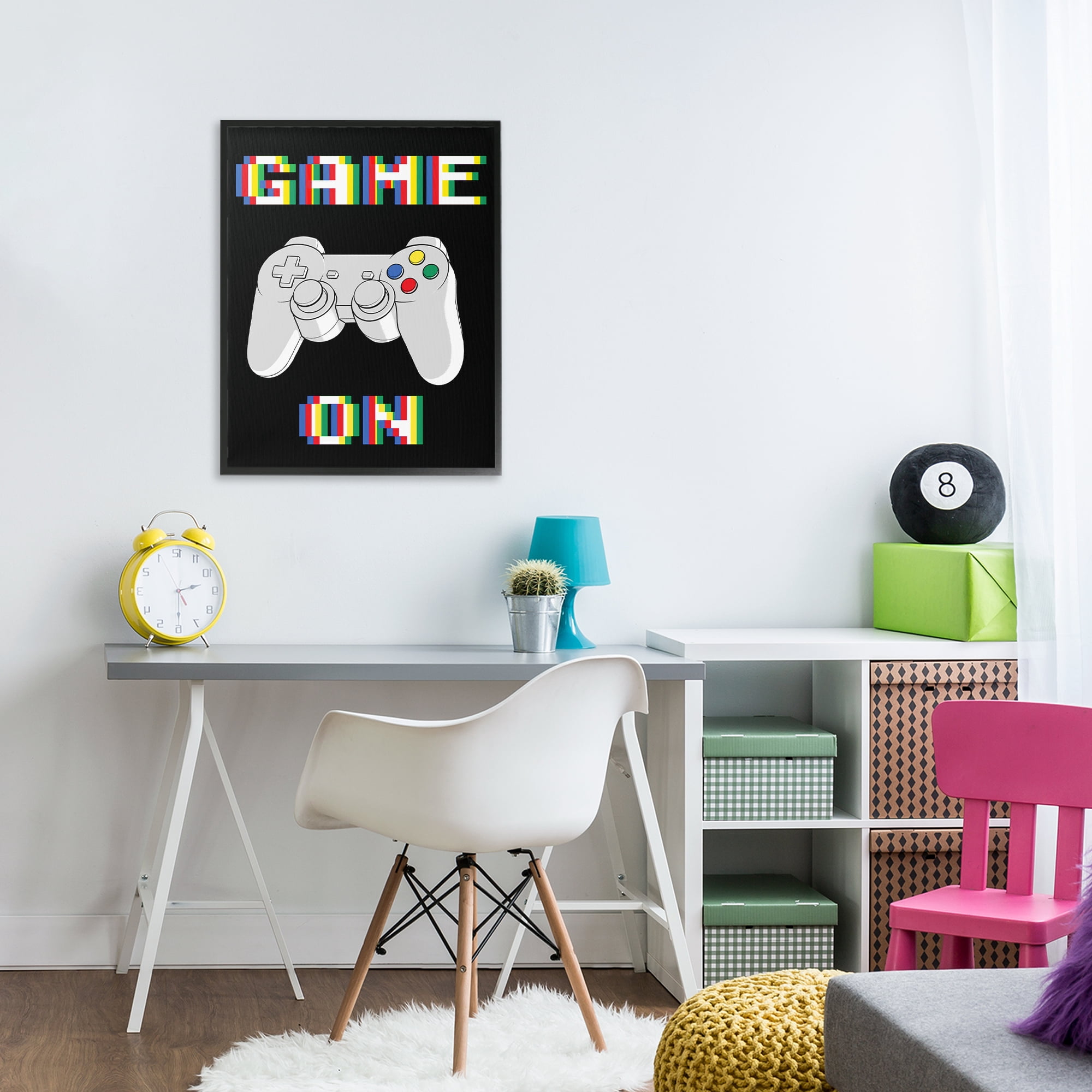 Stupell Industries Colorful Digital Game On Black Framed Giclee Art, design by Marcus Prime