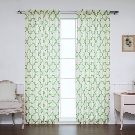 Quality Home Faux Slub Linen Textured Moroccan Print 2 Panel Curtain Set 84" Length