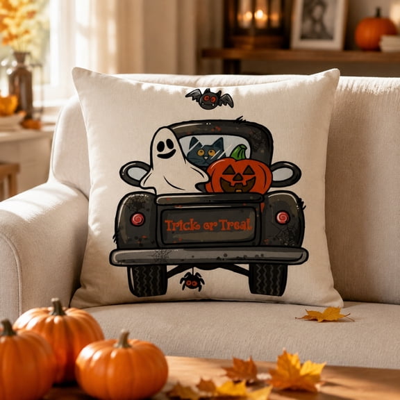 Pandiboks 18x18in Decorative Pillow Covers Halloween Couch Pillow Covers Multicolor Square Linen Fall Car for Living Room、Entryway