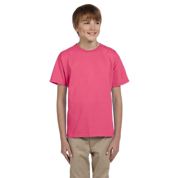 The Gildan Youth Ultra Cotton 6 oz T-Shirt - SAFETY PINK - L