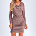 thumbnail image 3 of IROINNID Cocktail Dress for Women Wedding Guests Dresses Fall Bodycon Mini Dress Sparkly Long Sleeve Cowl Neck Ruched Short Club Cocktail Dresses Reduced,Rose Gold, 3 of 9