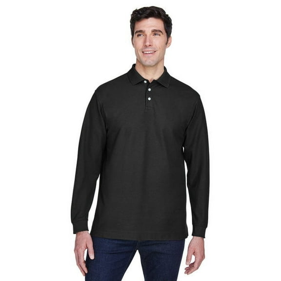 Devon & Jones D110 Men's Pima Piqué Long Sleeve Polo-Black-2XL