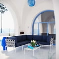 thumbnail image 6 of Modern Contemporary Urban Design Outdoor Patio Balcony Six PCS Sectional Sofa Set, Navy Blue White, Rattan, 6 of 7