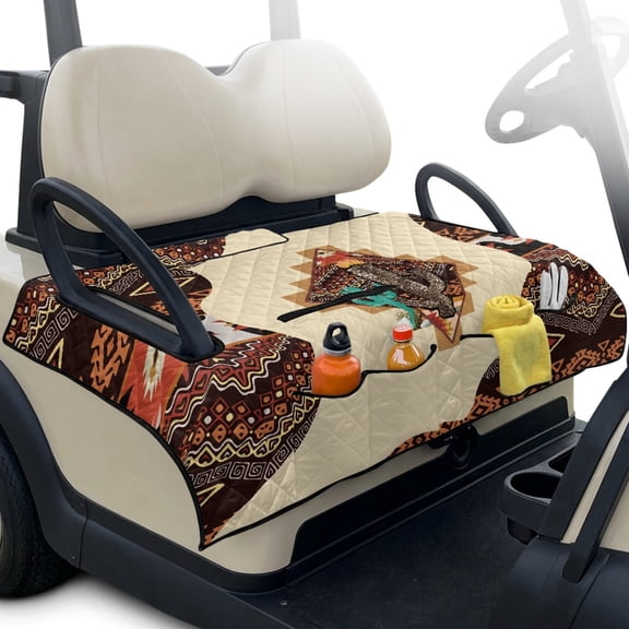 LedBack Aztec Cactus Print Golf Cart Seat Covers 30 x 51 Inches Foldable Golf Cart Blanket Seat Covers with Pockets for EZGO, Club Car and More 2-Seat Carts