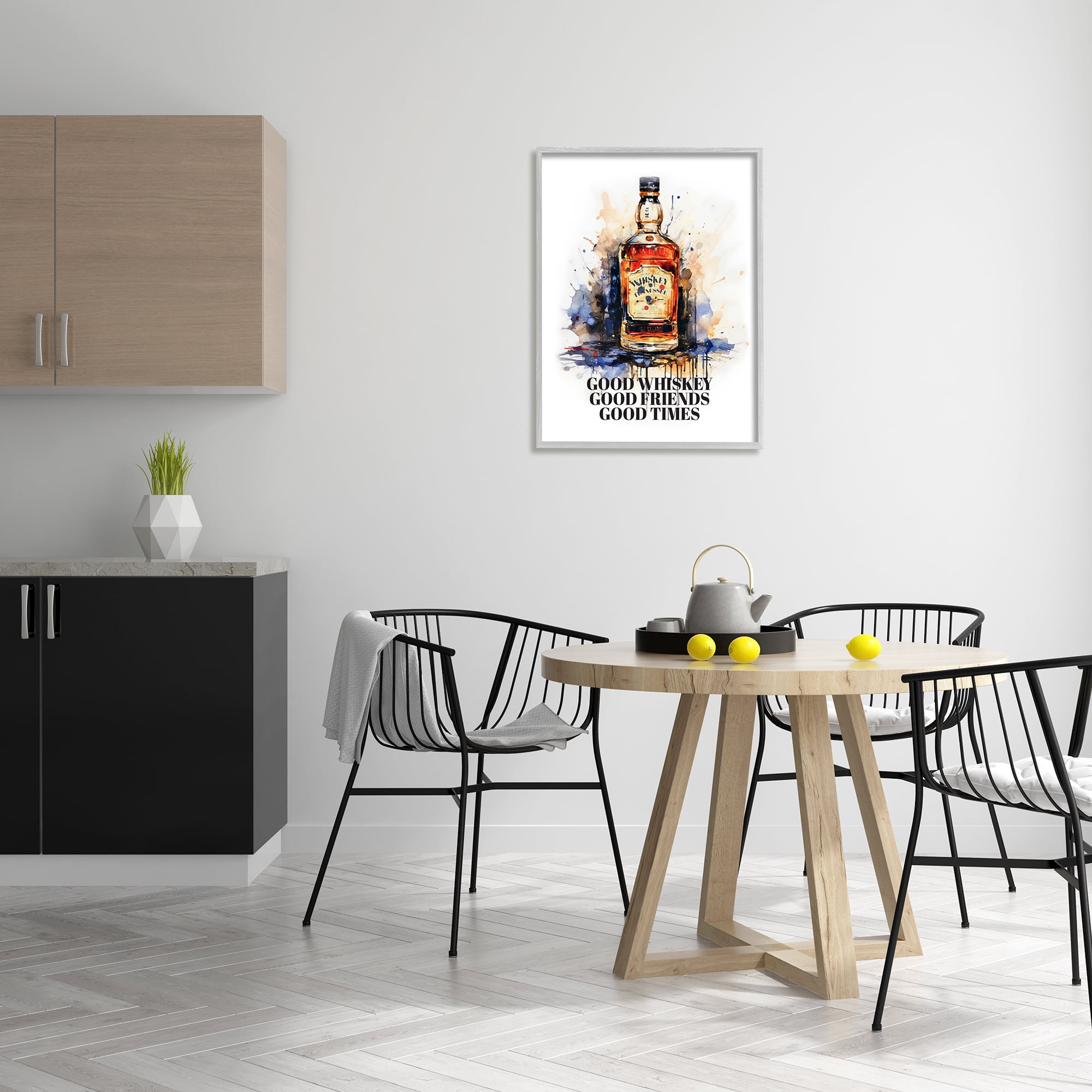 Stupell Industries Good Whiskey & Friends Food & Beverage Painting Gray Framed Art Print Wall Art, 24 x 30