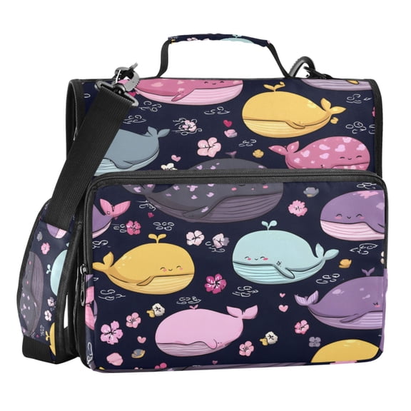 ALAZA Zipper Binder Cute Whale Cartoon 3 Ring Trapper Keeper File Folder Organizer Bag