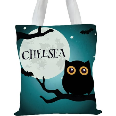 Custom Kids Happy Halloween Owl Tote Bag, Sizes 11" x 11.75" and 15" x 16.25"