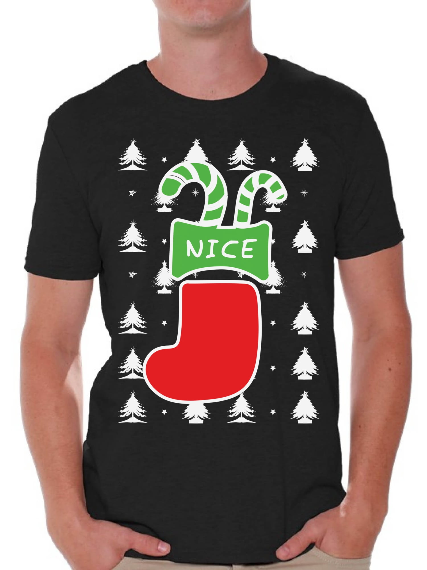 I Love Xmas V-Neck T-shirt Christmas Tree Holiday Spirit Naughty or Nice Tee