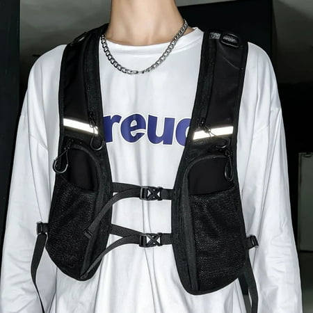Mens Functional Vest Reflective Storage Phone Bag Lightweight Chest Pocket Bag
