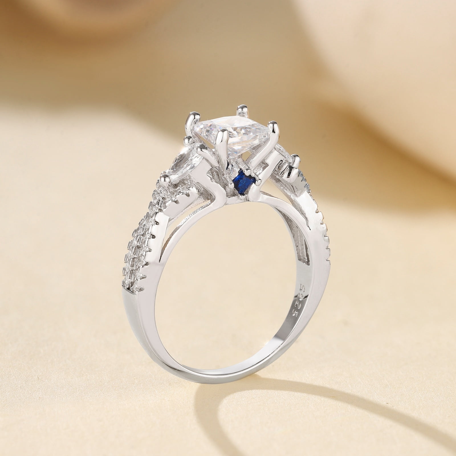 SFTING Engagement Rings for Woman 5A CZ Princess Cut Wedding Rings for Woman Silver 18K White Plated Promise Anniversary Size 9