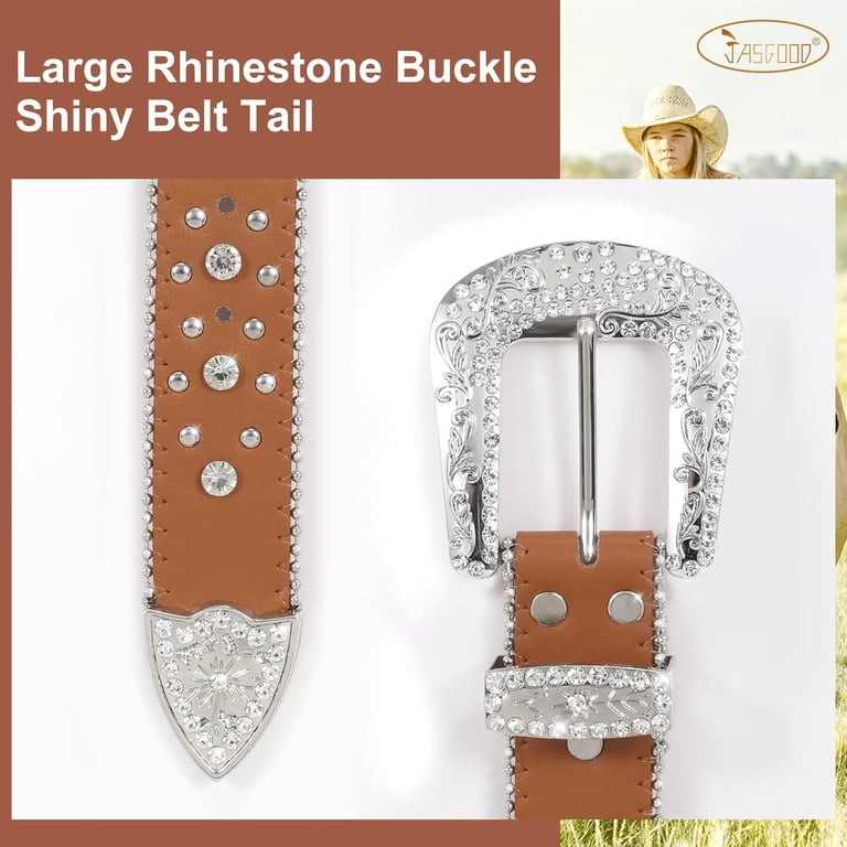 Rhinestone Studded Belt for Men Women, Western Leather Belt  display picture 1