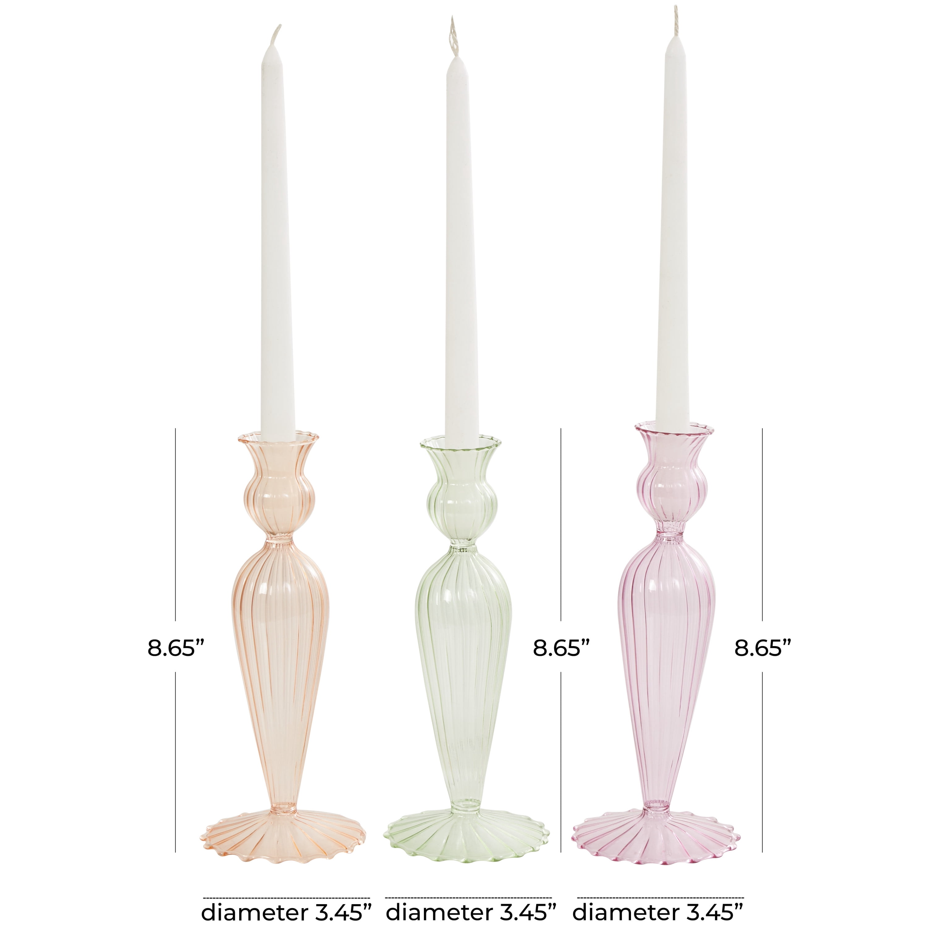 DecMode 3 Candle Multi Colored Glass Textured Tulip Inspired Candle Holder, Set of 3