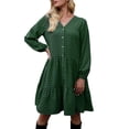 thumbnail image 1 of Women Long Sleeve Dress Dots V Neck A-Line Loose Spring, 1 of 8