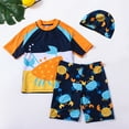 thumbnail image 7 of Boys Rash Guard Swimsuit Short Sleeve Swim Shirt Quick Dry Swimwear Trunks Swimming Cap 3 Piece Bathing Suit Dark Blue, 9 Years, 7 of 7