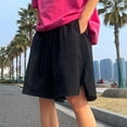 thumbnail image 3 of USNSM (S-5XL) Big and Tall Mens Linen Shorts Flat Front Casual Elastic Waist Drawstring Summer Beach Vacation Shorts with Pocket Black XXL, 3 of 7