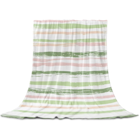 Green Pink Stripes Throw Blanket for Couch,Soft Lightweight Flannel Fleece Blanket,Gradient Geometric Smear Art Paint Microfiber Plush All Season Decorative Blankets for Sofa Office Travel 32"x48"