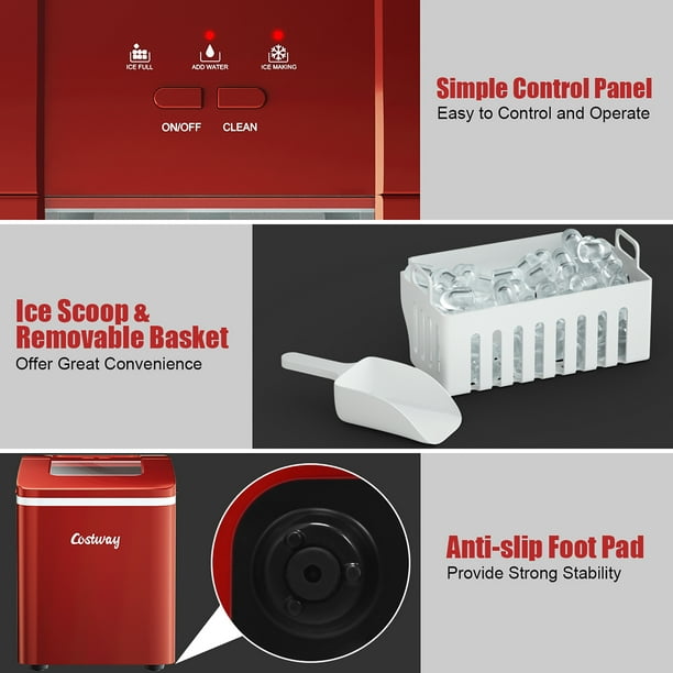 Costway Red Portable Compact Electric Ice Maker Machine Mini Cube 26 lbs/Day