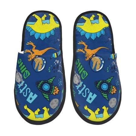 Balery Dinosaur In Space Slient Indoor Furry Fleece Comfort House Shoes Soft Non-Slip Home Shoes Cotton slippers House Slippers-- Large