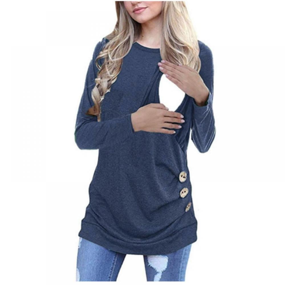 SYNPOS Women's Nursing Tops Long Sleeve Shirts for Breastfeeding