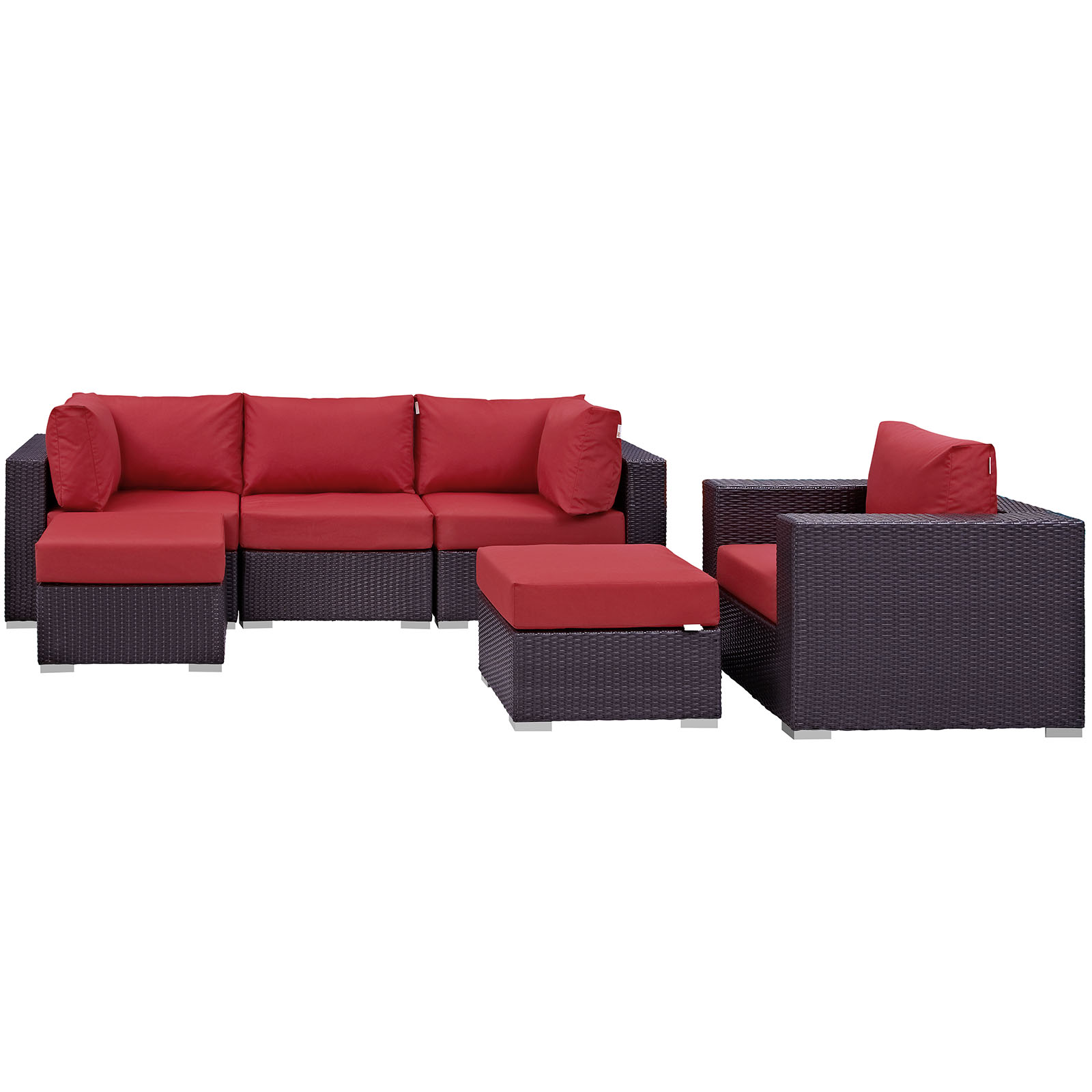 Modway Convene 6 Piece Patio Sofa Set in Espresso and Red - image 4 of 8