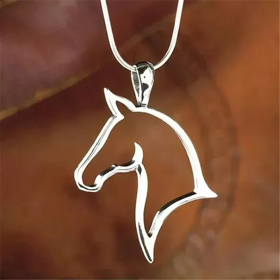 Unique 925 Sterling Silver Horse Necklace Pendant 14K White Gold Plated