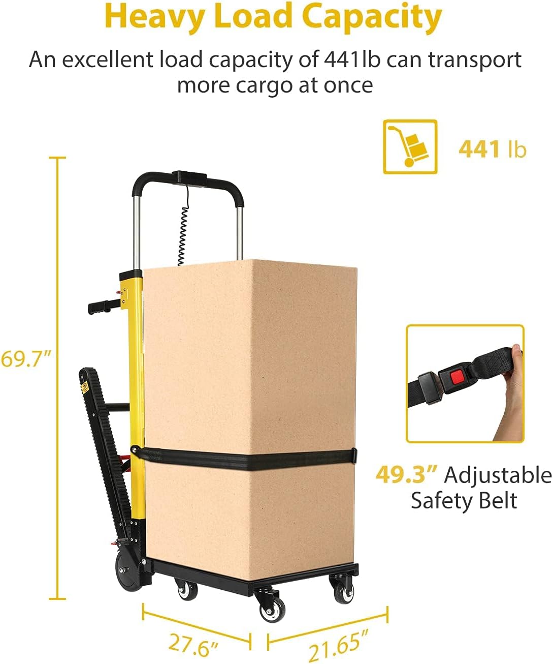 441 lbs Electric Stair Climbing Hand Truck Climbing Dolly with Rubber Tracks for Easy Moving Heavy Furniture Up/Down Stairs
