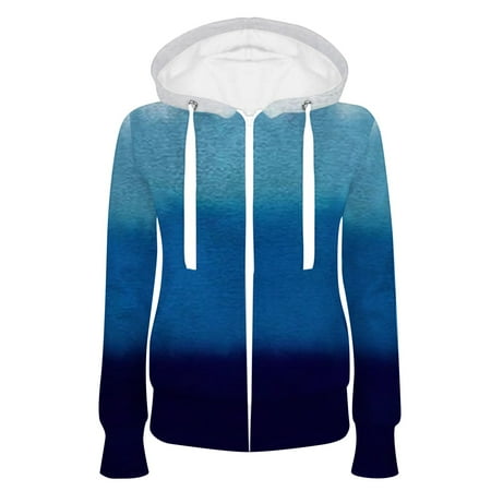 ShomPort Women Active Casual Long Sleeve Zip up Hoodies with Pocket Hooded Gradient Sweatshirts Jackets