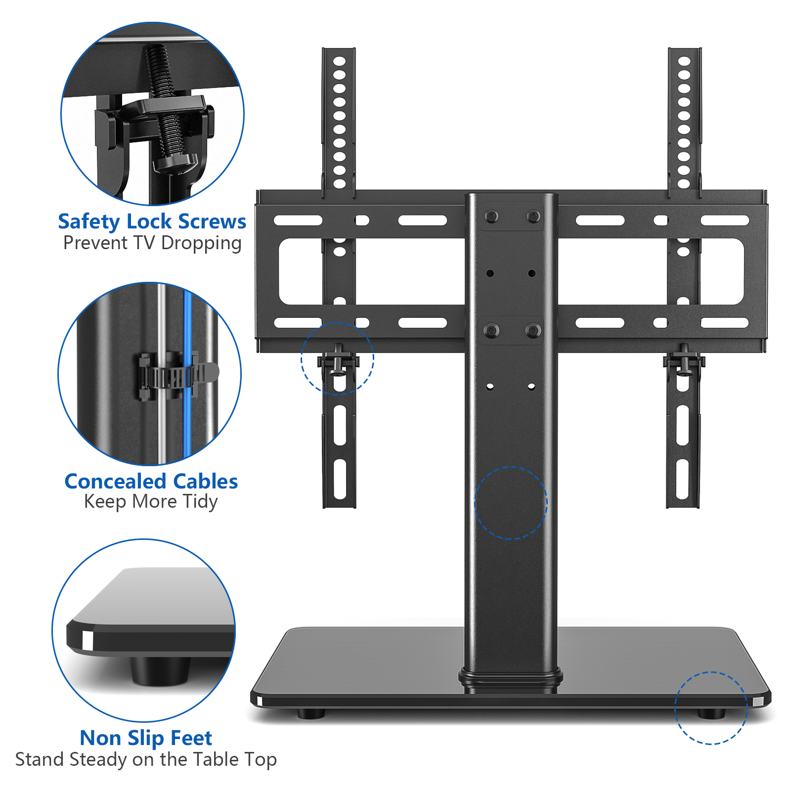 RTVR Modern Tabletop TV Mount Stand for 32-65 inch TVs, Black photo 8
