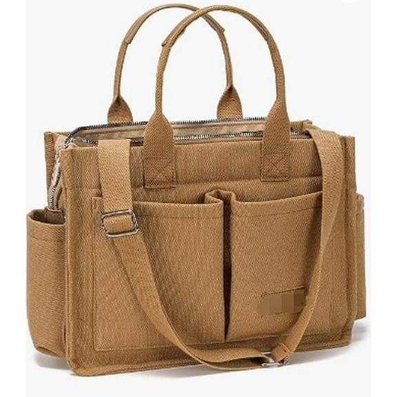 RKXQT Large Canvas Tote Bag for Women,Womens Crossbody Purse Handbags Totes Bags Work Laptop Book Beach Bag for Travel Nurse Color: New Upgrade Plus Dark Beige Color: New Upgrade Plus Brown