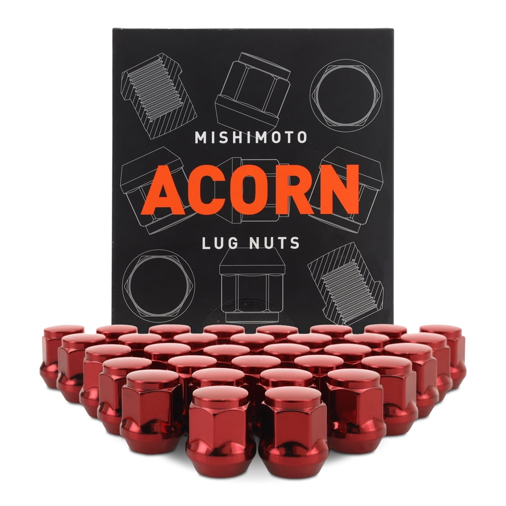 Mishimoto Steel Lug Nuts, M14x1.5, Acorn Seat, 32pc Set, Red