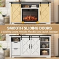 thumbnail image 4 of Sesslife Fireplace TV Stand with 2 Storage Drawers for 65" TVs, Farmhouse Entertainment Center Table with 2 Sliding Barn Doors and Hidden Compartments, TV Console Table for Living Room, Brown+White, 4 of 14