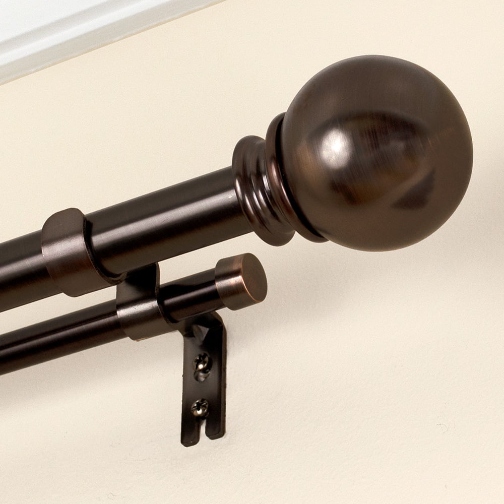 Lumino 1" and 5/8" Plated Oil Rubbed Bronze Classic Ball Adjustable Double Curtain Rod Set, 42"-120"
