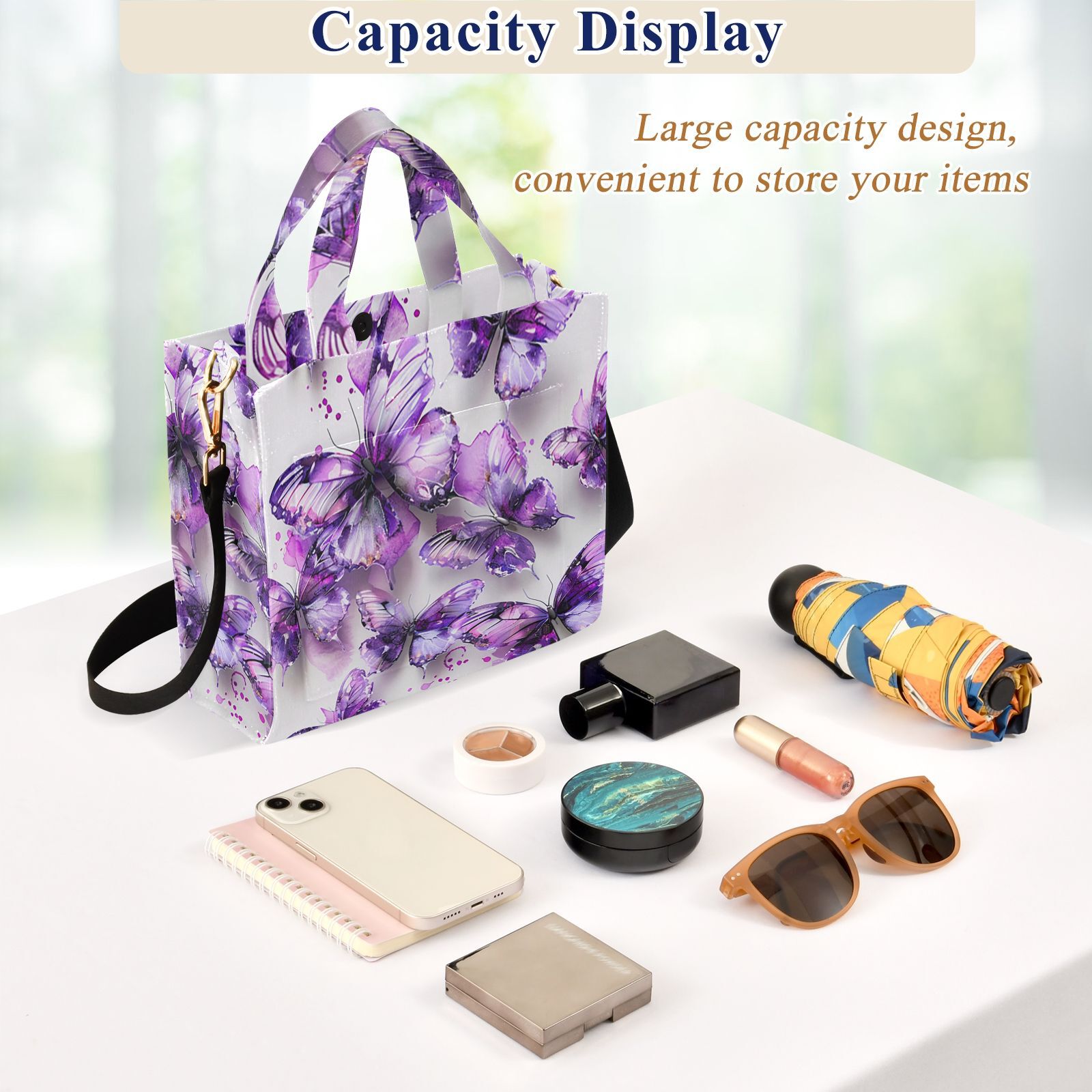Purple Butterflies Watercolor Corduroy Tote Bag Handbag Large Messenger Bag Shoulder Crossbody Zipper Bag Purse