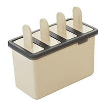 fuyuli 1PC Silicone Ice Lollies Moulds Comes With 6 Sticks 4 hole Popsicle Mould Ice Cube Tray, Suitable For Drinks, Purees, Yogurt, Gelatin, Fruit, Ice Cream (Beige)