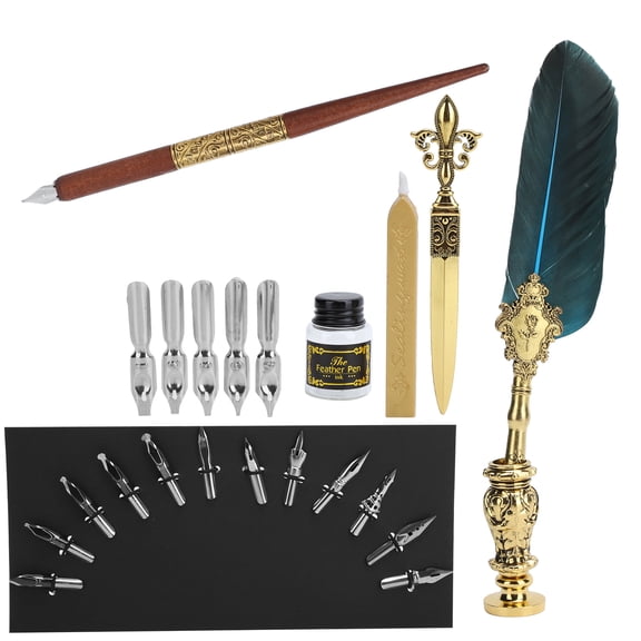 Feather Pen Set Calligraphy Writing Drawing Quill Dip Kit Vintage Art Craft CollectionSP248011R Lake Blue