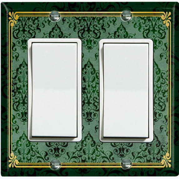 Metal Light Switch Plate Cover Elegant Victorian Floral Damask Frame Green FRA079