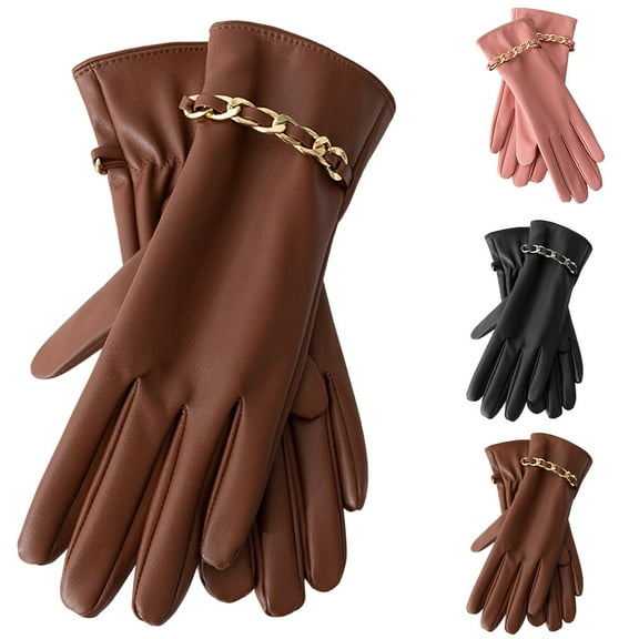 Womens Velour Winter Gloves with Metallic Buckle Accent Full Finger Touchscreen Design